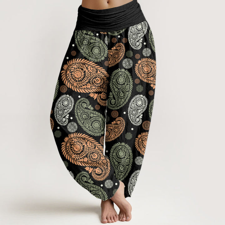 Buddha Stones Cashew Flower Leaf Vines Sunflowers Pattern Women's Elastic Waist Harem Pants - Black - US22，UK/AU26，EU54 (6XL) - image 0