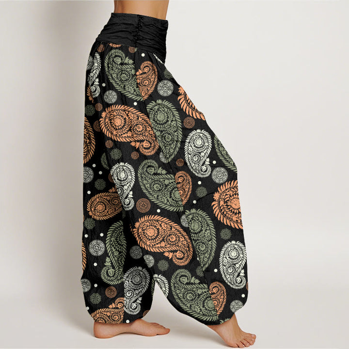 Buddha Stones Cashew Flower Leaf Vines Sunflowers Pattern Women's Elastic Waist Harem Pants - image 2