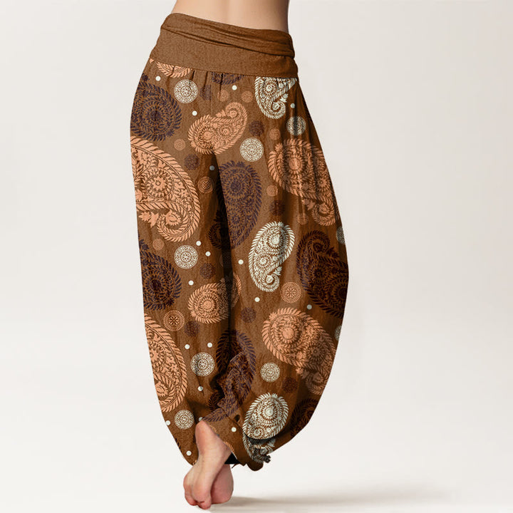 Buddha Stones Cashew Flower Leaf Vines Sunflowers Pattern Women's Elastic Waist Harem Pants - image 6