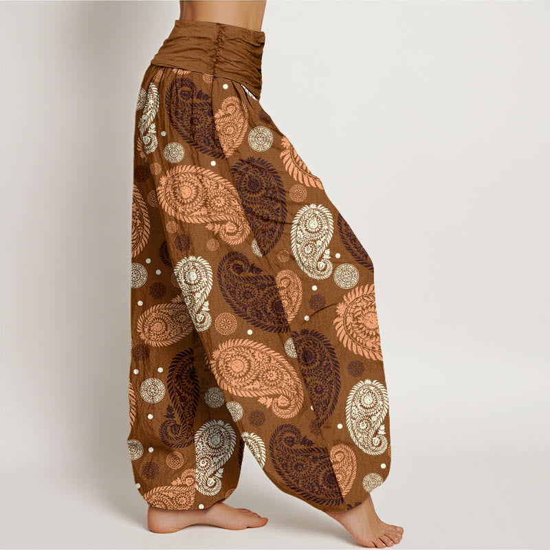 Buddha Stones Cashew Flower Leaf Vines Sunflowers Pattern Women's Elastic Waist Harem Pants - image 6