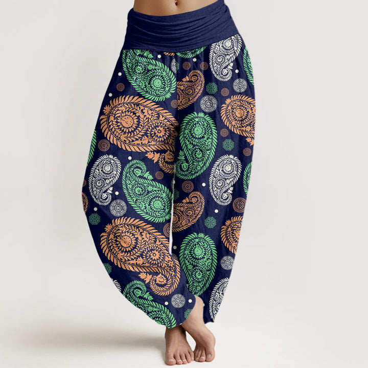 Buddha Stones Cashew Flower Leaf Vines Sunflowers Pattern Women's Elastic Waist Harem Pants - Navy - US22，UK/AU26，EU54 (6XL) - image 8