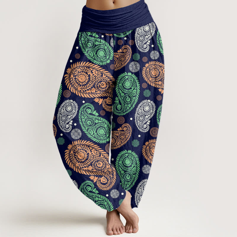 Buddha Stones Cotton Cashew Flower Leaf Vines Sunflowers Pattern Women's Elastic Waist Harem Pants - Navy - US22，UK/AU26，EU54 (6XL) - image 7