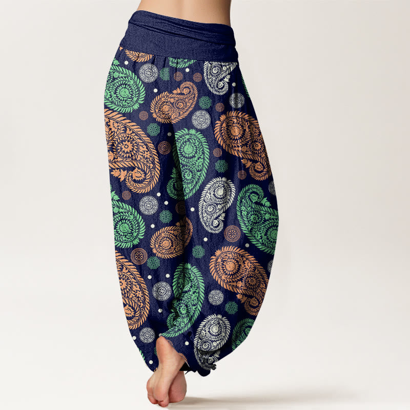 Buddha Stones Cashew Flower Leaf Vines Sunflowers Pattern Women's Elastic Waist Harem Pants - image 9