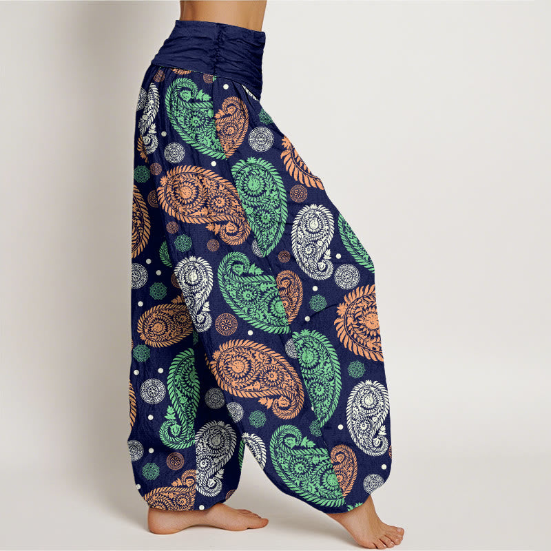 Buddha Stones Cashew Flower Leaf Vines Sunflowers Pattern Women's Elastic Waist Harem Pants - image 10