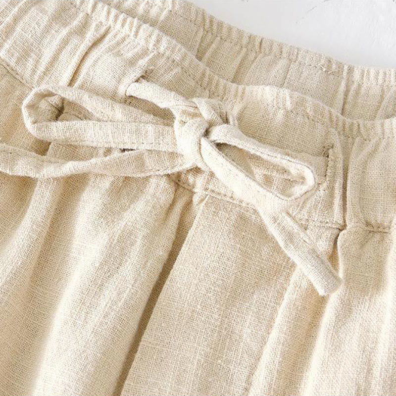Buddha Stones Summer Solid Color Drawstring Elastic Waist Men's Ramie Linen Cotton Shorts With Pockets - image 1