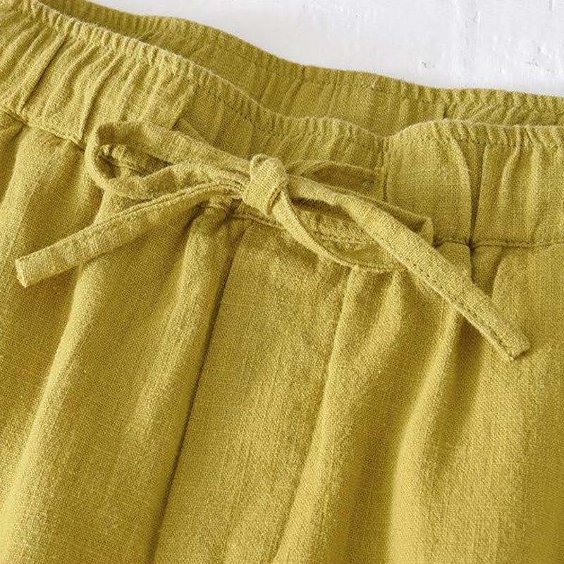 Buddha Stones Summer Solid Color Drawstring Elastic Waist Men's Cotton Linen Shorts With Pockets - image 11