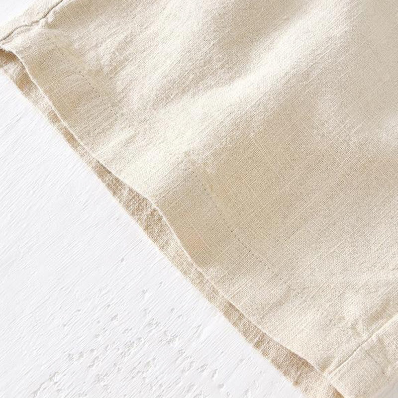 Buddha Stones Summer Solid Color Drawstring Elastic Waist Men's Ramie Linen Cotton Shorts With Pockets - image 4