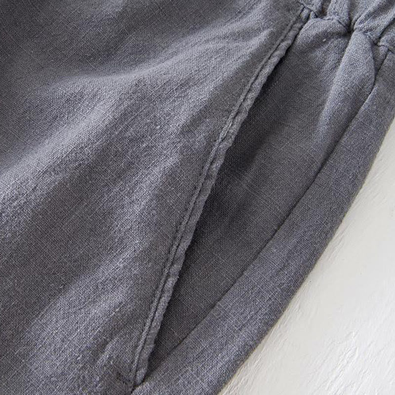 Buddha Stones Summer Solid Color Drawstring Elastic Waist Men's Ramie Linen Cotton Shorts With Pockets - image 19