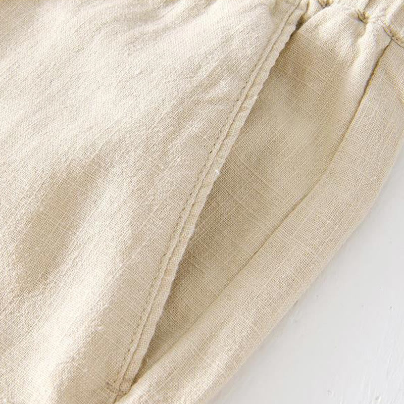 Buddha Stones Summer Solid Color Drawstring Elastic Waist Men's Cotton Linen Shorts With Pockets - image 3