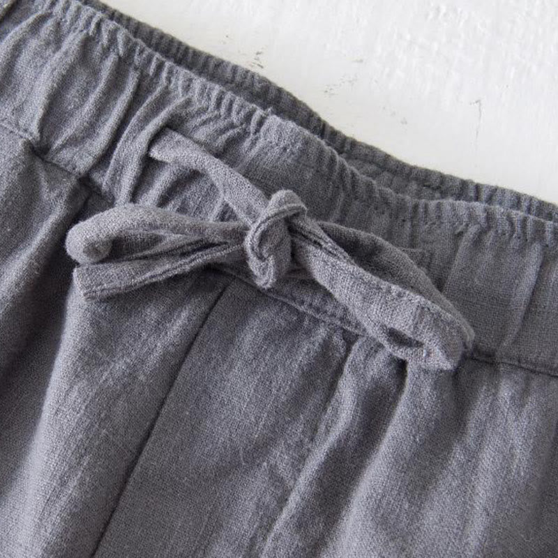 Buddha Stones Summer Solid Color Drawstring Elastic Waist Men's Cotton Linen Shorts With Pockets - image 17