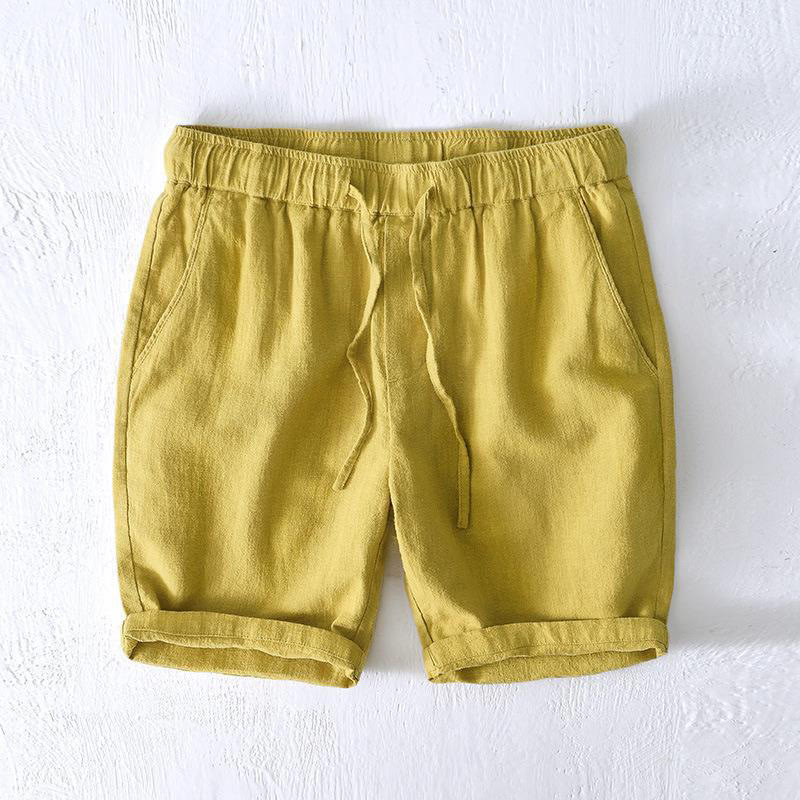 Buddha Stones Summer Solid Color Drawstring Elastic Waist Men's Ramie Linen Cotton Shorts With Pockets - YellowGreen - US/UK/AU44，EU54 (4XL) - image 10