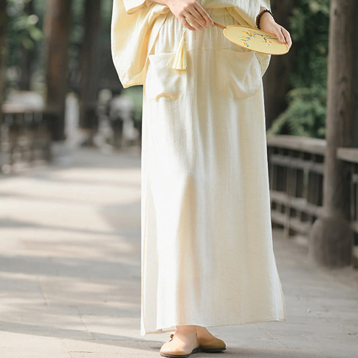 Buddha Stones Solid Color Hem Slit Design Women's Skirt Pants With Pockets - image 1