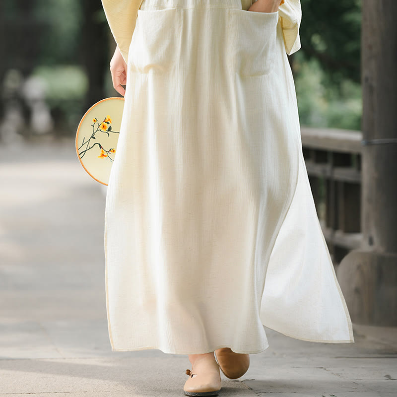 Buddha Stones Solid Color Hem Slit Design Women's Skirt Pants With Pockets - LightGoldenrodYellow - US8-10，UK/AU12-14，EU40-42 (2XL) - image 0