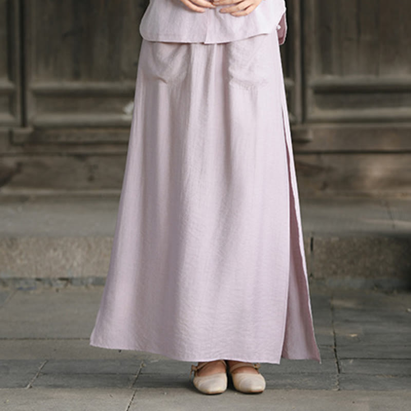 Buddha Stones Solid Color Hem Slit Design Women's Skirt Pants With Pockets - RosyBrown - US8-10，UK/AU12-14，EU40-42 (2XL) - image 12