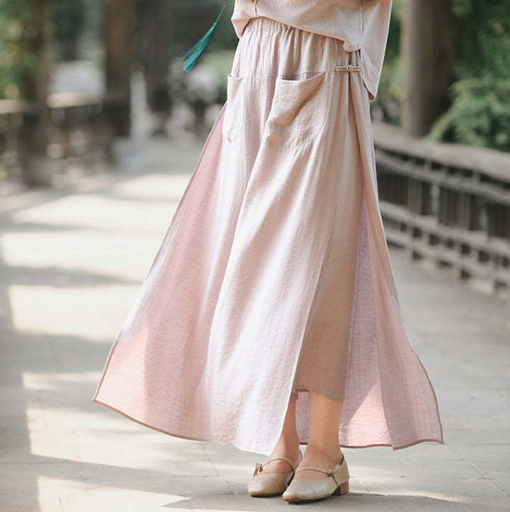 Buddha Stones Solid Color Hem Slit Design Women's Skirt Pants With Pockets - image 18