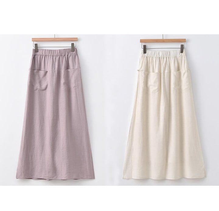 Buddha Stones Solid Color Hem Slit Design Women's Skirt Pants With Pockets - image 23