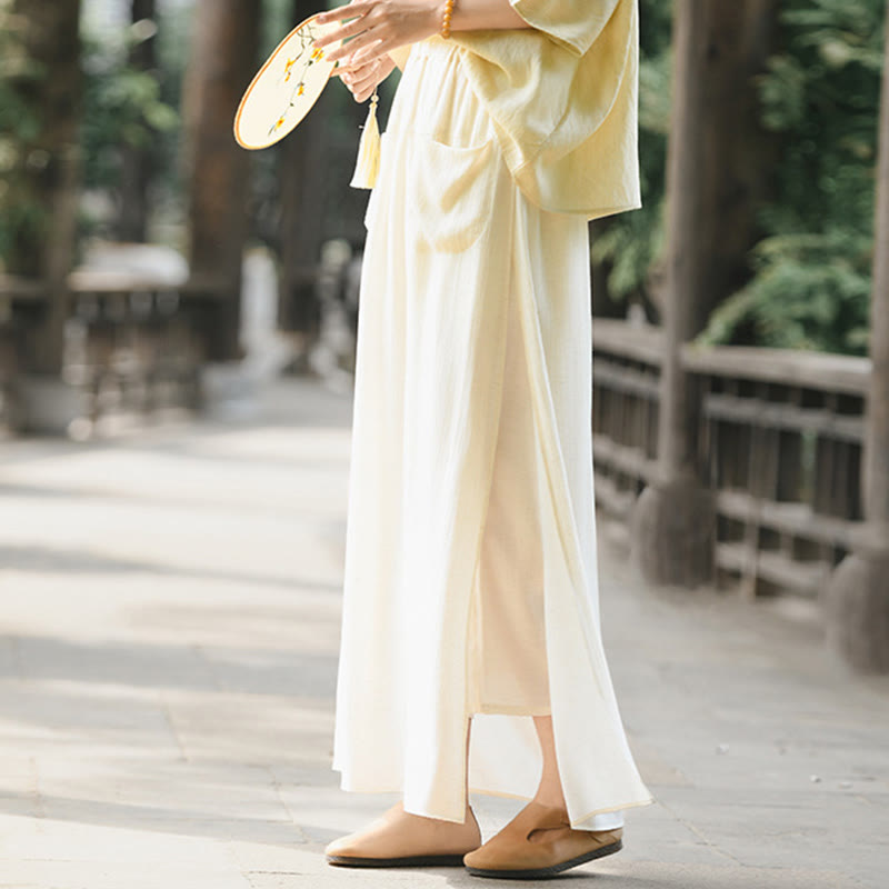 Buddha Stones Solid Color Hem Slit Design Women's Skirt Pants With Pockets - image 2