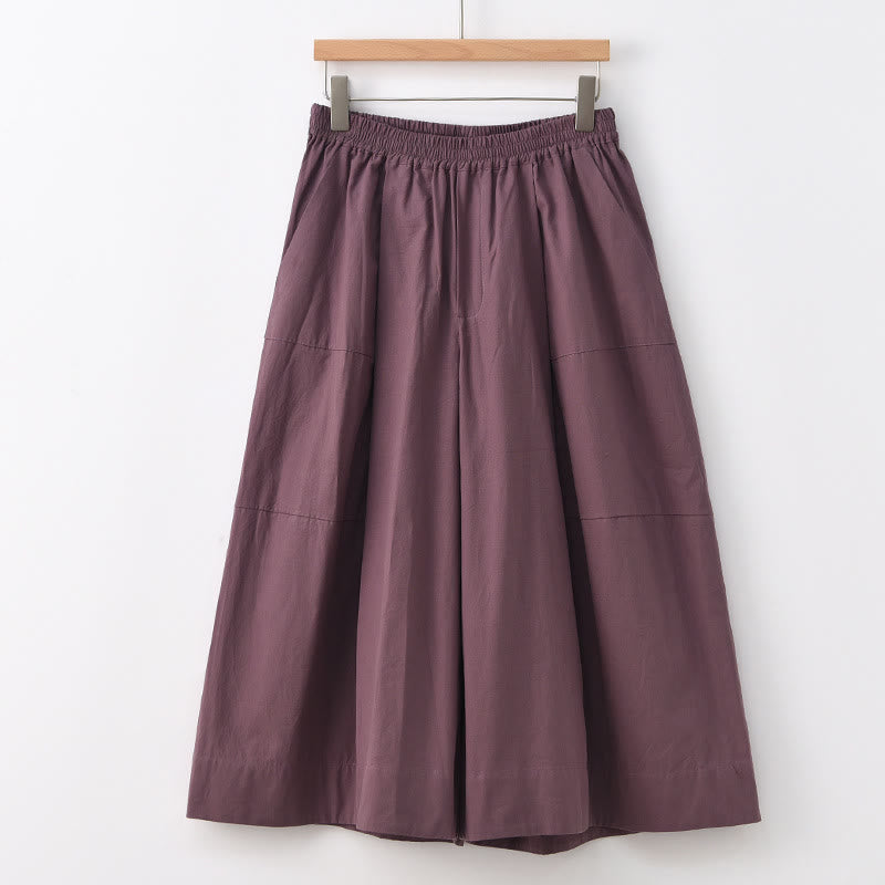 Buddha Stones Casual Plain Cotton High Waist Women's Wide Leg Capri Cropped Pants With Pockets - DarkMagenta - US8-10，UK/AU12-14，EU40-42 (2XL) - image 19