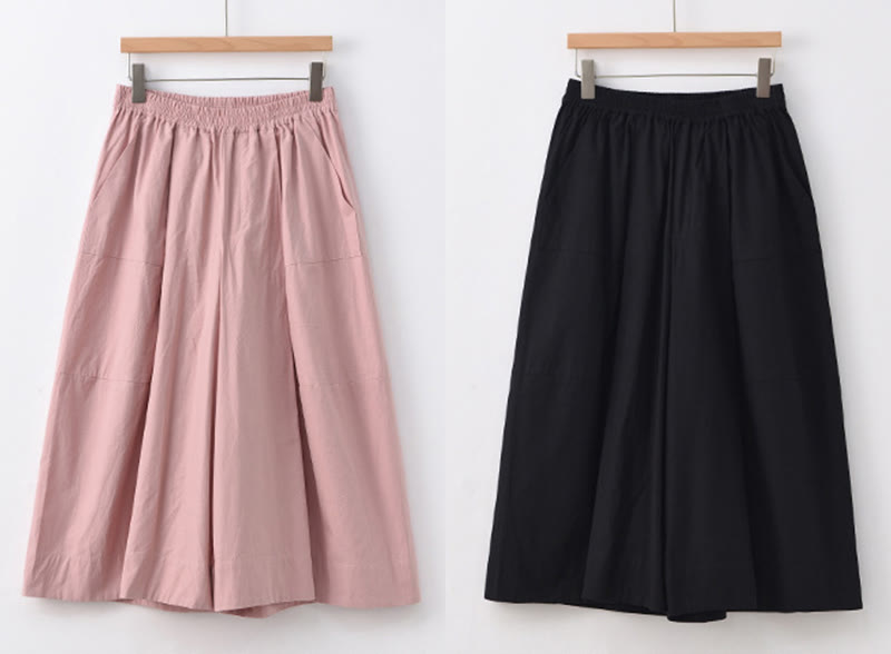 Buddha Stones Casual Plain Cotton High Waist Women's Wide Leg Capri Cropped Pants With Pockets - image 22