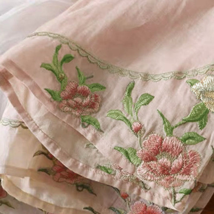 Buddha Stones Casual Vintage Embroidery Flower Pattern Chinese Frog-Button Crew Neck Design Women's Cotton Linen Shirt - image 10