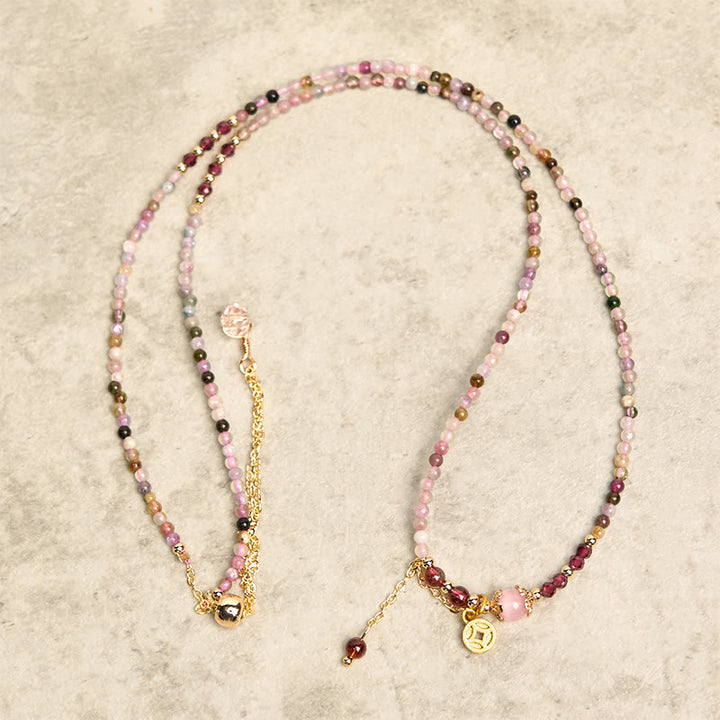 Buddha Stones 2.5 mm Irregular Beads Colored Tourmaline Coin Wisdom Bracelet
