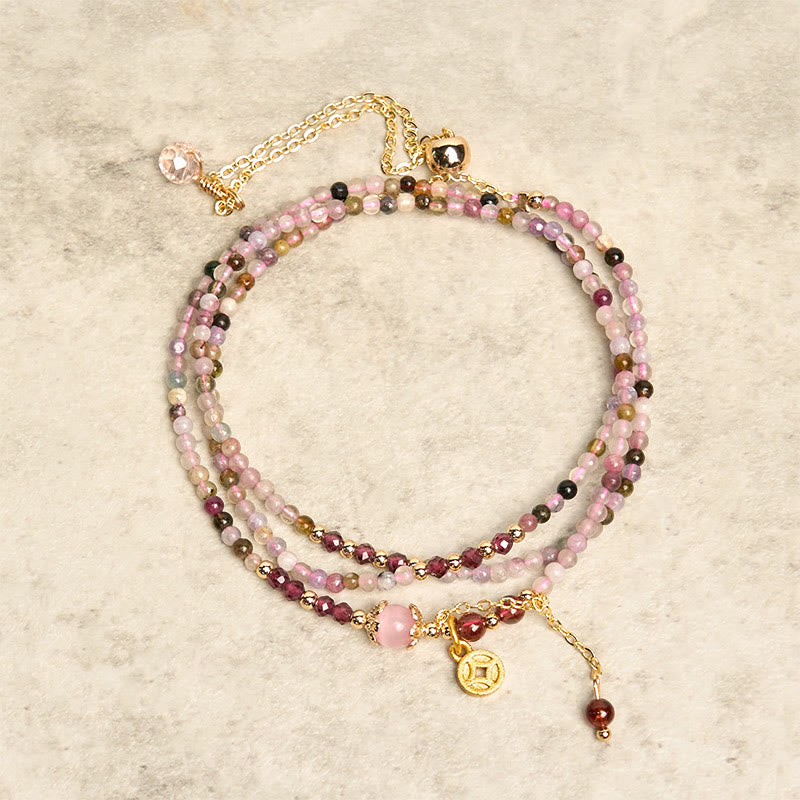 Buddha Stones 2.5 mm Irregular Beads Colored Tourmaline Coin Wisdom Bracelet