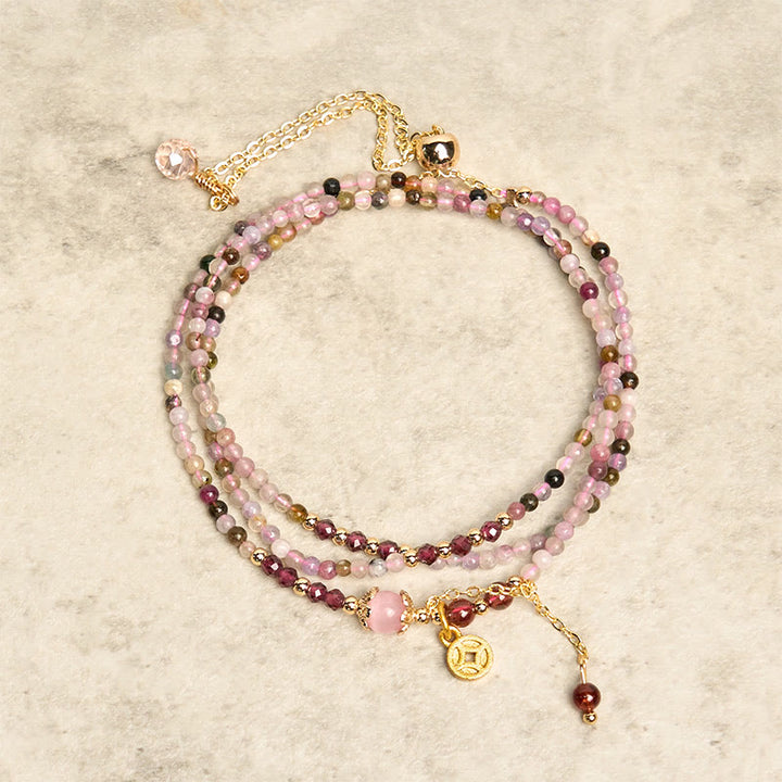 Buddha Stones 2.5 mm Irregular Beads Colored Tourmaline Coin Wisdom Bracelet