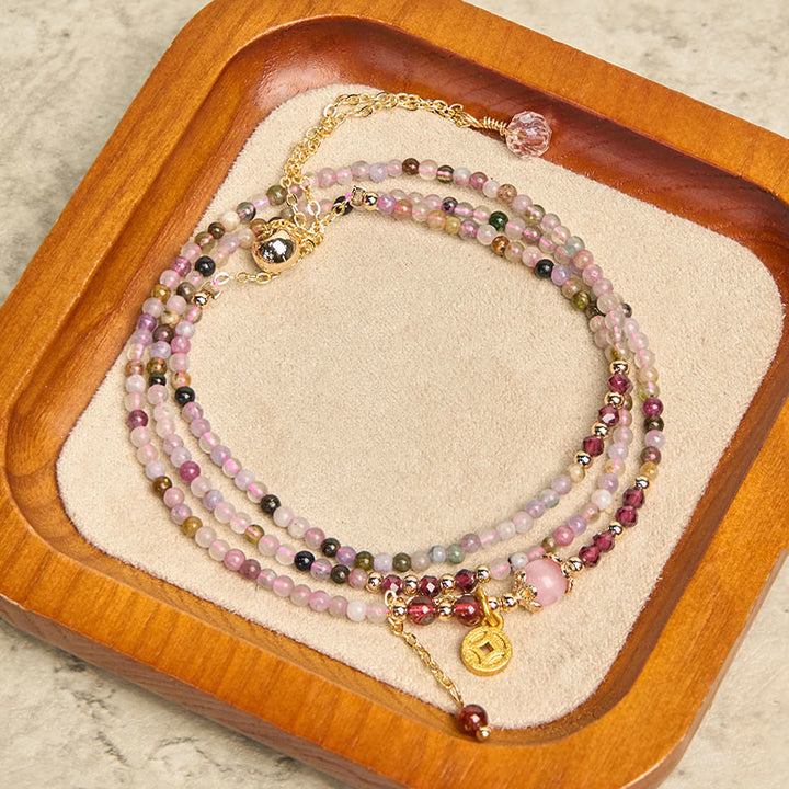 Buddha Stones 2.5 mm Irregular Beads Colored Tourmaline Coin Wisdom Bracelet