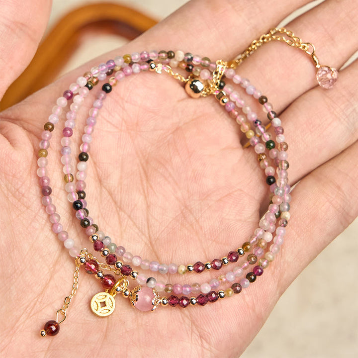 Buddha Stones 2.5 mm Irregular Beads Colored Tourmaline Coin Wisdom Bracelet