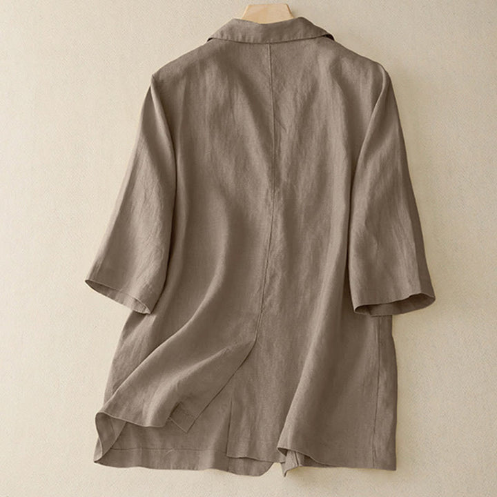 Buddha Stones Women's Three Quarter Sleeve Button Cotton Small Suit Jacket With Pockets - image 1