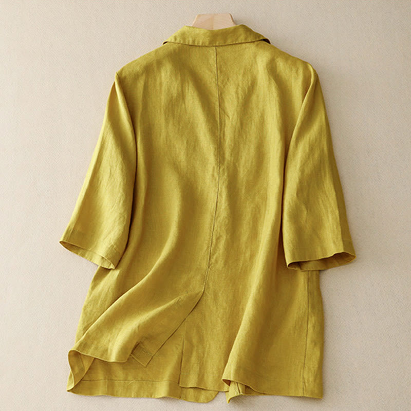 Buddha Stones Women's Three Quarter Sleeve Button Cotton Small Suit Jacket With Pockets - image 5