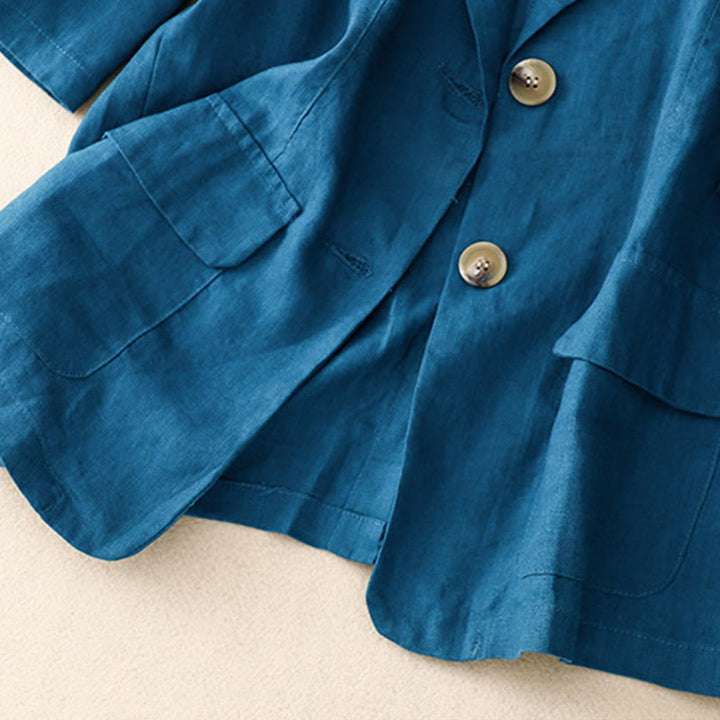 Buddha Stones Women's Three Quarter Sleeve Button Cotton Small Suit Jacket With Pockets - image 13