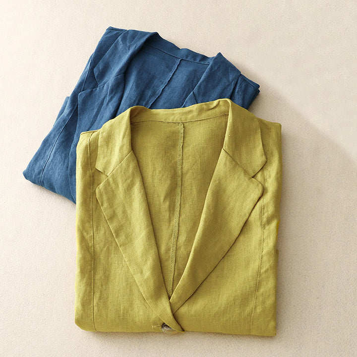 Buddha Stones Women's Three Quarter Sleeve Button Cotton Small Suit Jacket With Pockets - image 19