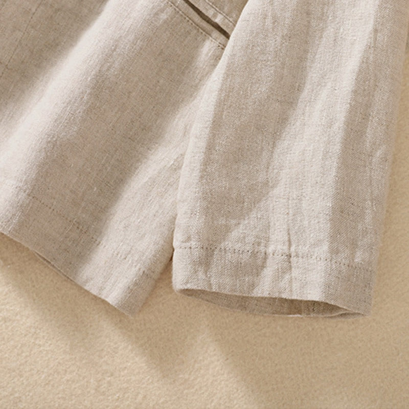 Buddha Stones Women's Cotton Linen Stand Collar Long Sleeve Shirt With Pockets - image 3