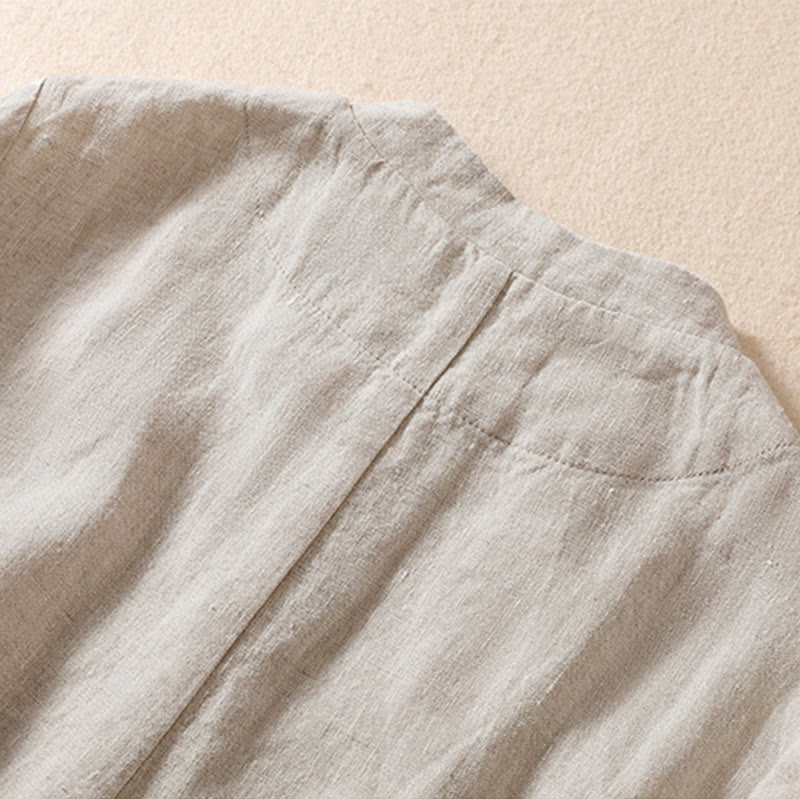 Buddha Stones Women's Cotton Linen Stand Collar Long Sleeve Jacket With Pockets - image 4