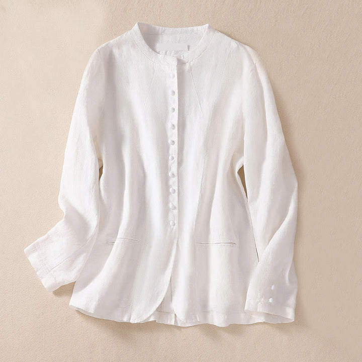 Buddha Stones Women's Cotton Linen Stand Collar Long Sleeve Jacket With Pockets - White - US8-10，UK/AU12-14，EU40-42 (2XL) - image 13