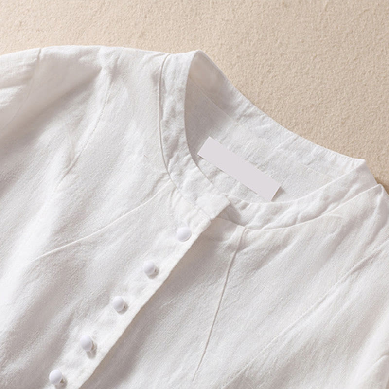 Buddha Stones Women's Cotton Linen Stand Collar Long Sleeve Jacket With Pockets - image 20