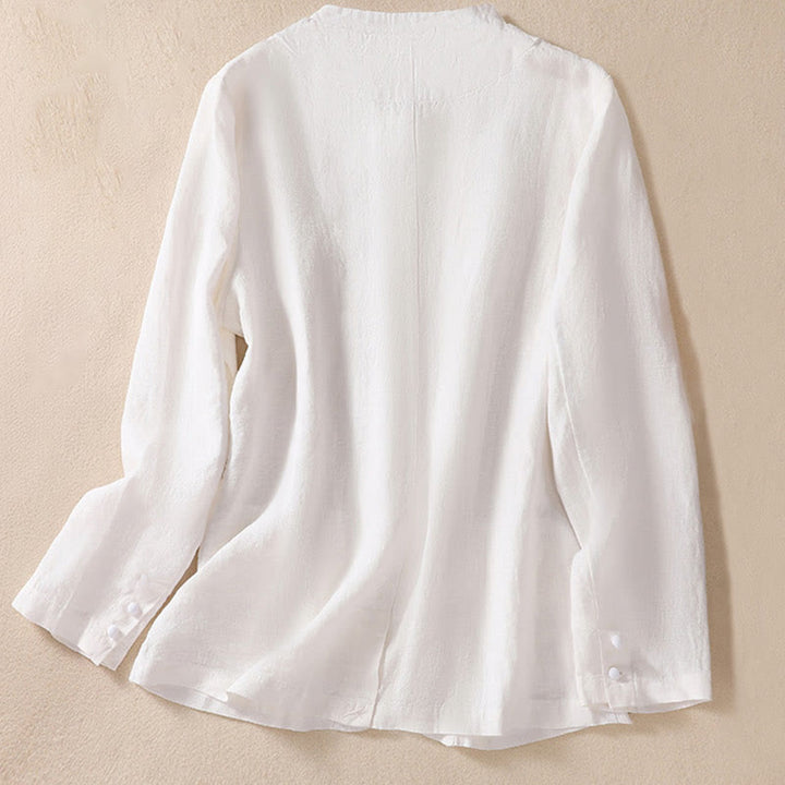 Buddha Stones Women's Cotton Linen Stand Collar Long Sleeve Jacket With Pockets - image 14