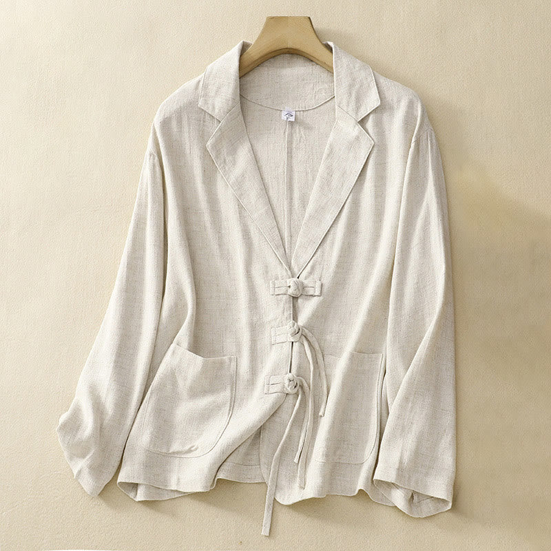 Buddha Stones Women's Cotton Linen Frog-Button Long Sleeve Jacket With Pockets - FloralWhite - US12，UK/AU16，EU44 (2XL) - image 17
