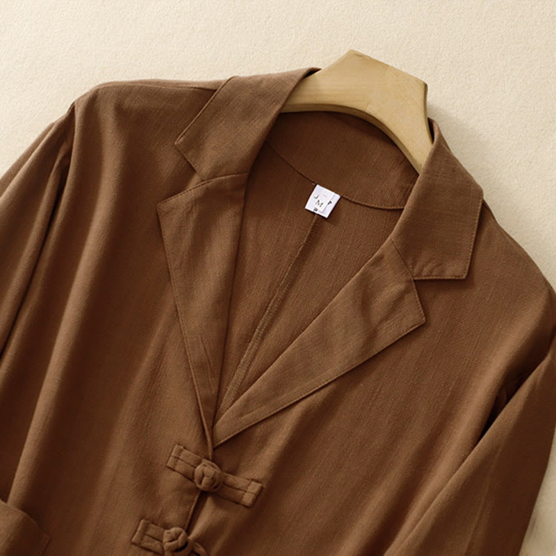 Buddha Stones Women's Cotton Linen Frog-Button Long Sleeve Jacket With Pockets - image 26