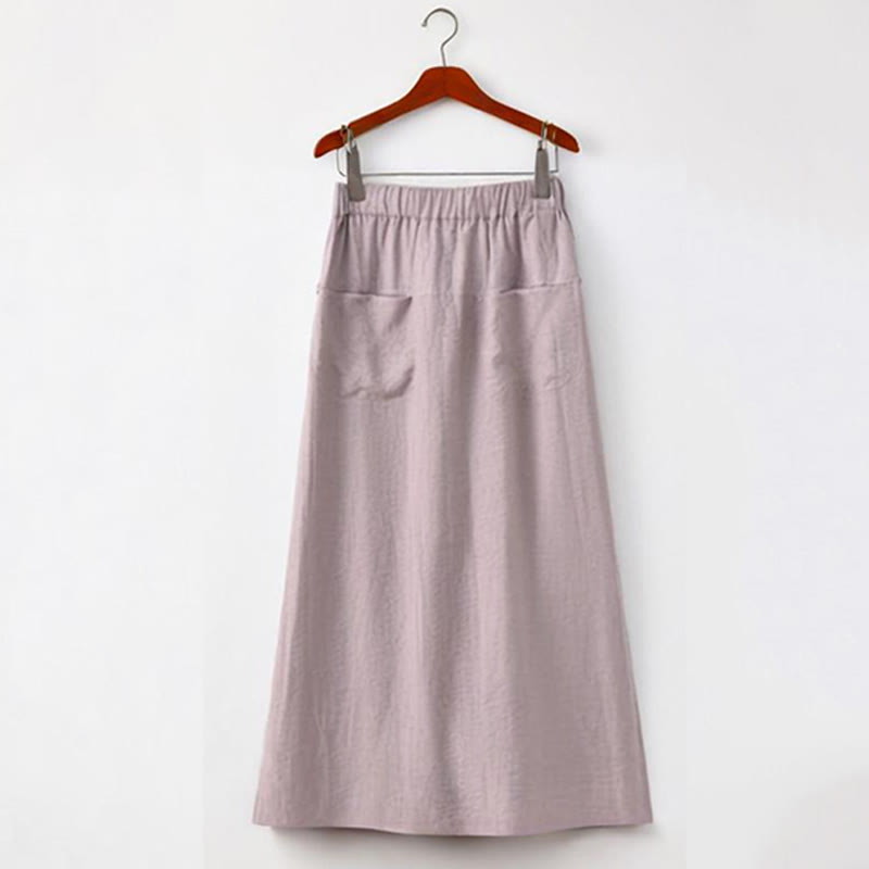 Buddha Stones 2Pcs Buttons Shirt Top Skirt With Pockets Meditation Cotton Clothing Women's Set