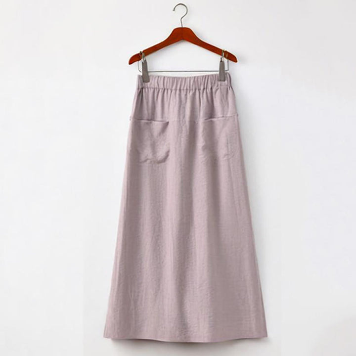 Buddha Stones 2Pcs Buttons Shirt Top Skirt With Pockets Meditation Cotton Clothing Women's Set