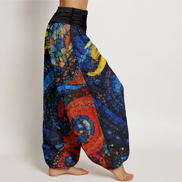 Buddha Stones Casual Golden Om Symbol Mosaic Pattern Women's Elastic Waist Harem Pants - image 2