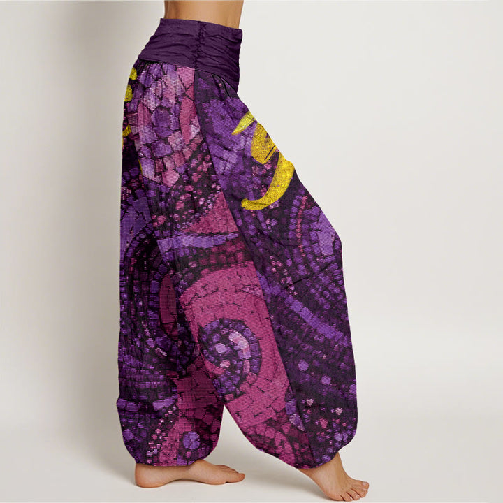 Buddha Stones Cotton Casual Golden Om Symbol Mosaic Pattern Women's Elastic Waist Harem Pants - image 6
