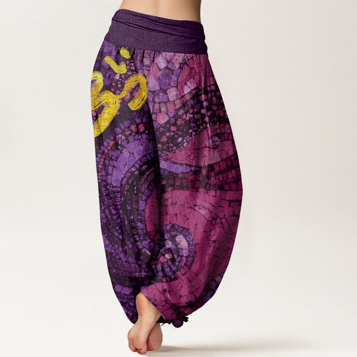 Buddha Stones Casual Golden Om Symbol Mosaic Pattern Women's Elastic Waist Harem Pants - image 6