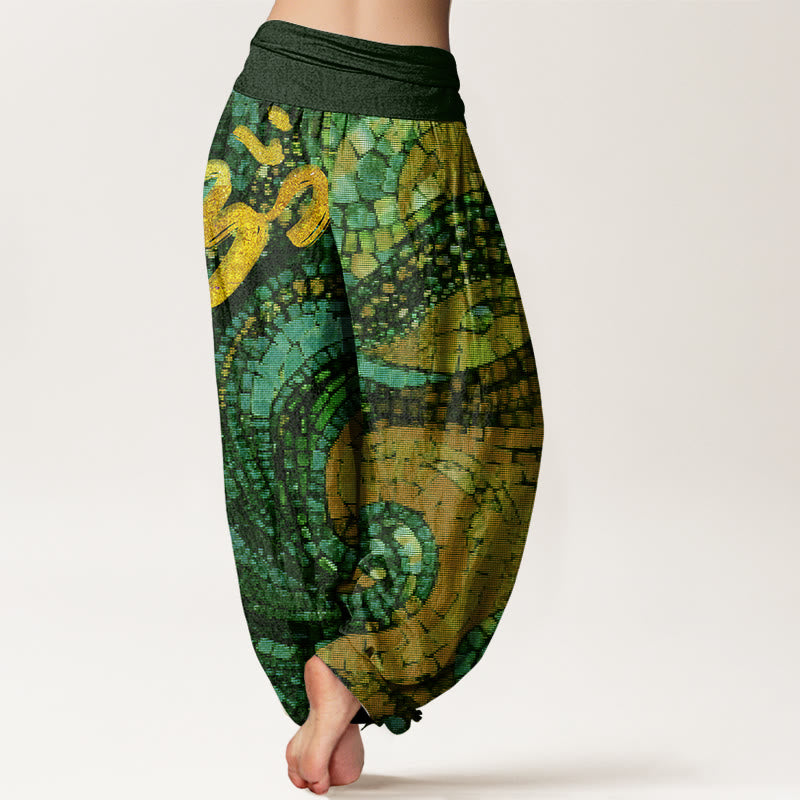 Buddha Stones Casual Golden Om Symbol Mosaic Pattern Women's Elastic Waist Harem Pants - image 8