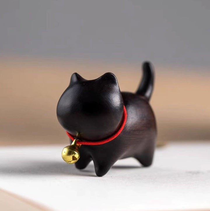 Buddha Stones Green Sandalwood Small Leaf Red Sandalwood Cute Cat Animals Soothing Peace Decoration - Ebony Wood Cat - image 11