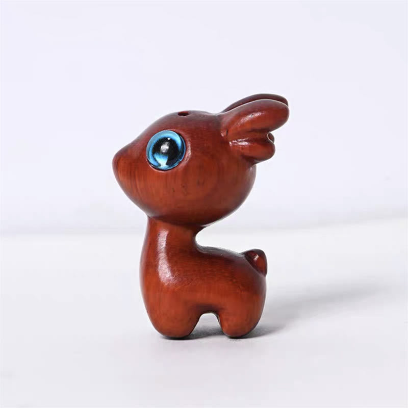 Buddha Stones Green Sandalwood Small Leaf Red Sandalwood Cute Cat Animals Soothing Peace Decoration - Small Leaf Red Sandalwood Deer - image 26