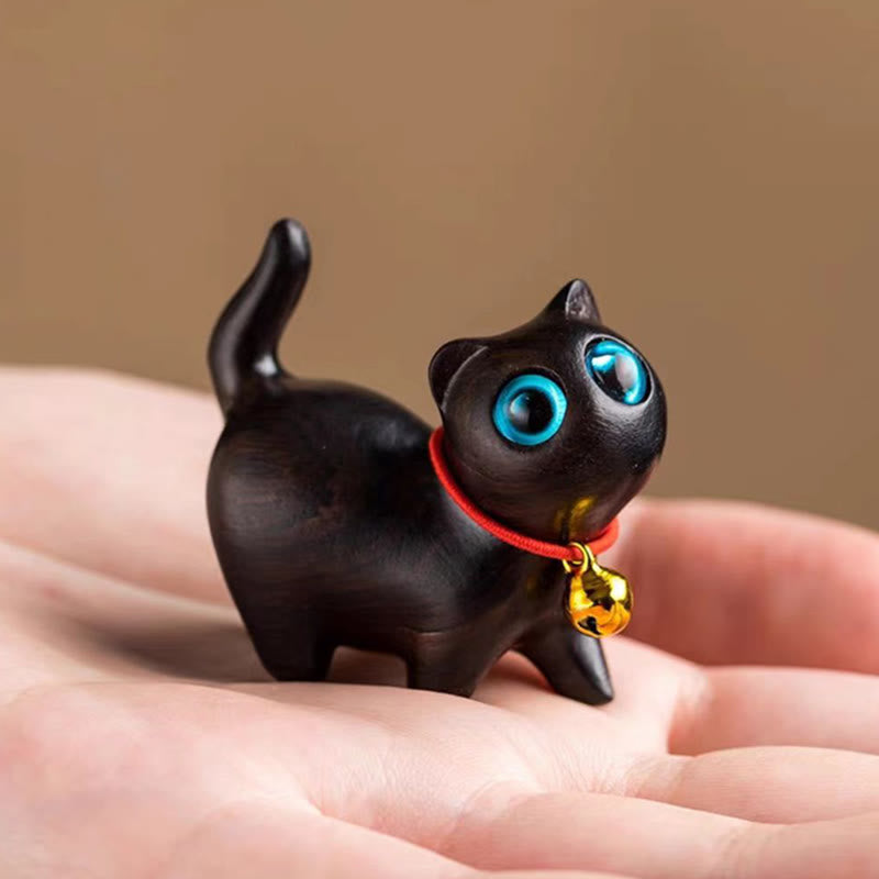 Buddha Stones Green Sandalwood Small Leaf Red Sandalwood Cute Cat Animals Soothing Peace Decoration - Ebony Wood Cute Cat - image 28