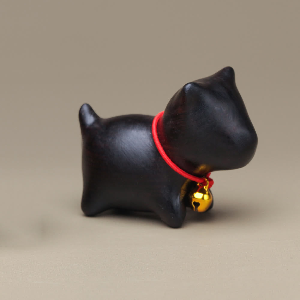 Buddha Stones Green Sandalwood Small Leaf Red Sandalwood Cute Cat Animals Soothing Peace Decoration - Ebony Wood Little Black Dog - image 30